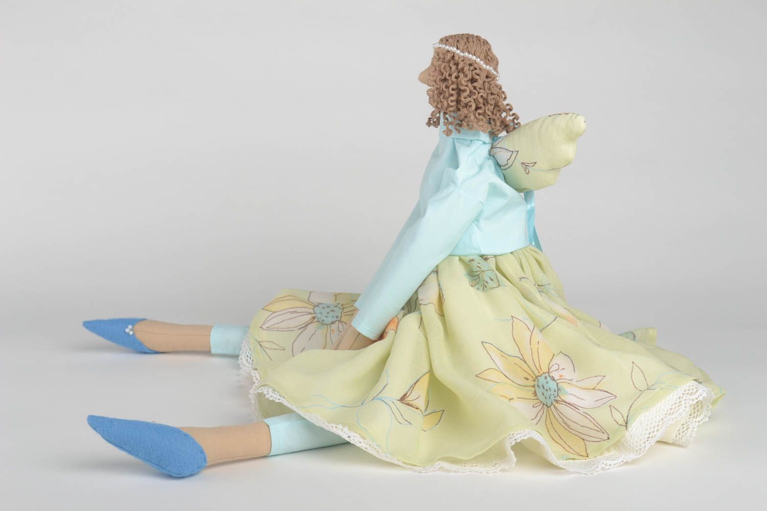 Кукла ручной работы авторская кукла на подставке тряпичная кукла Ангел в голубом фото 4
