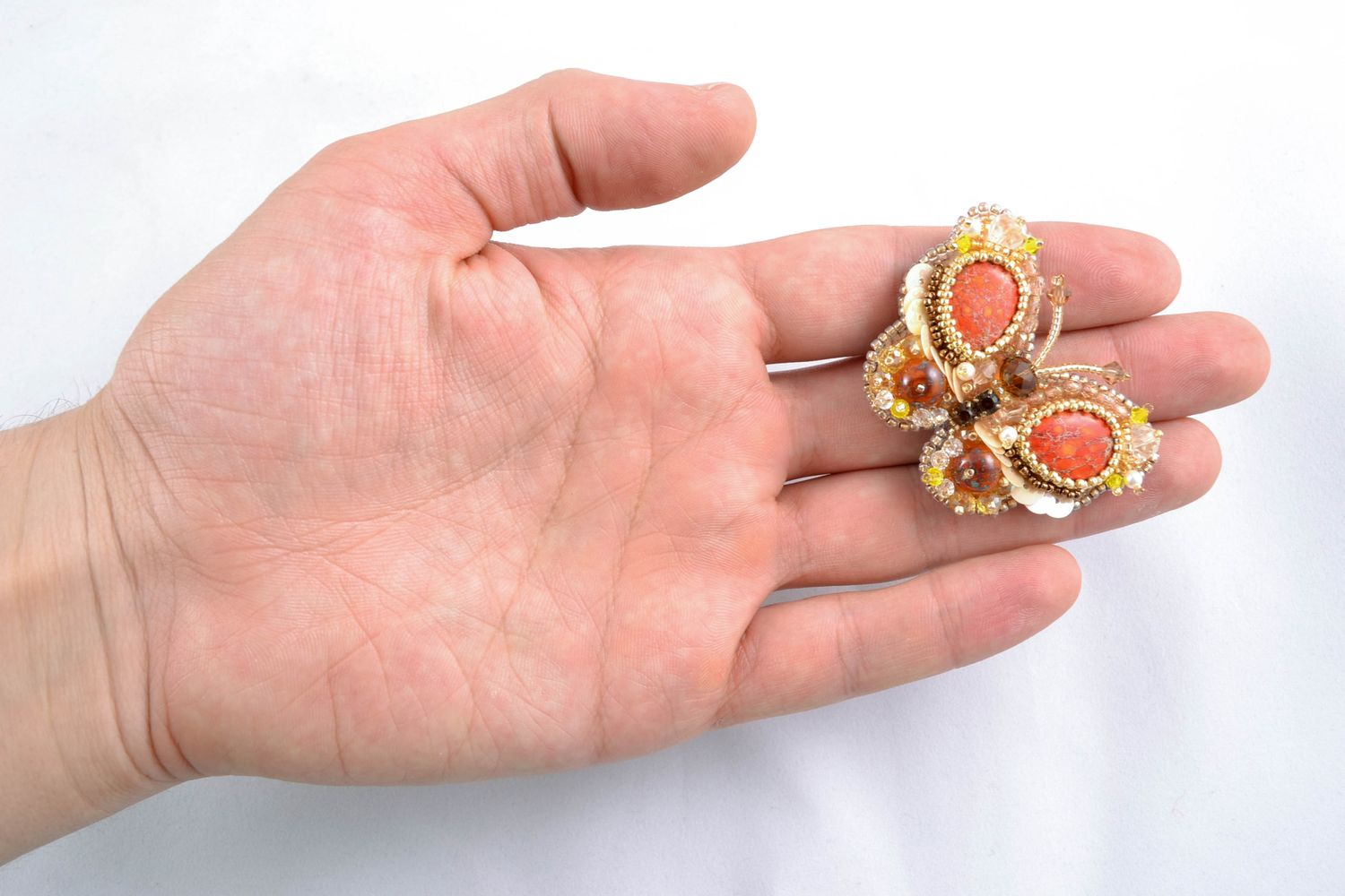 Handmade brooch embroidered with beads and natural stones photo 2