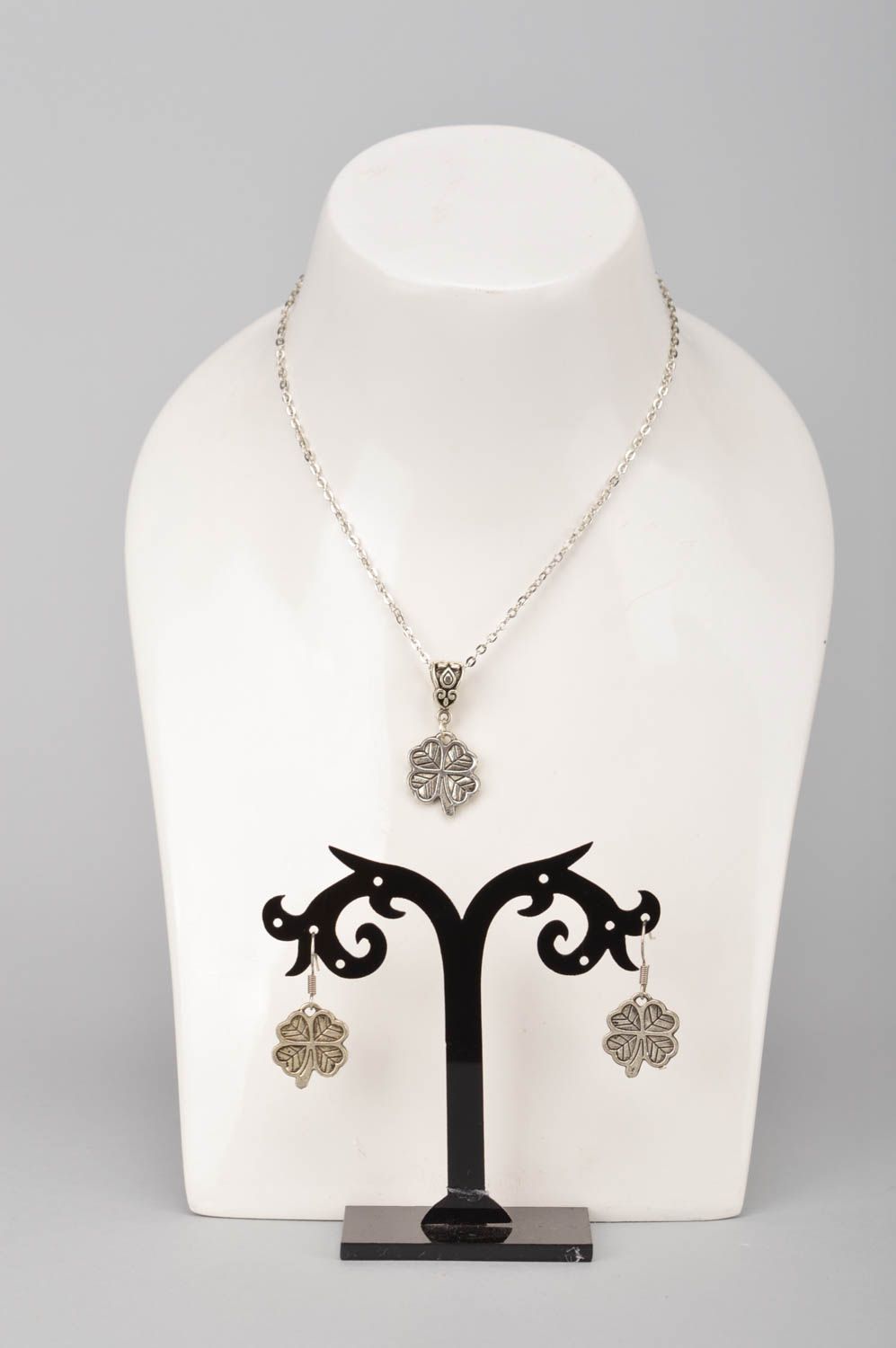 Unusual handmade jewelry set metal earrings metal pendant designer accessories photo 1