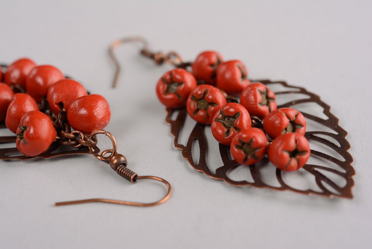 Homemade earrings with charms Mountain Ash Berries photo 4