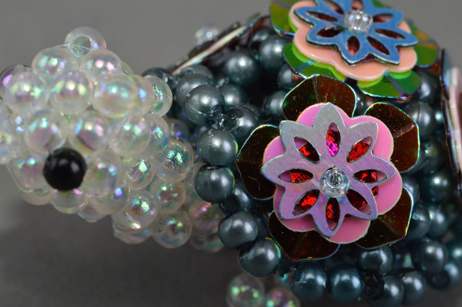 Beautiful small handmade designer figurine of turtle woven of beads for decor photo 5
