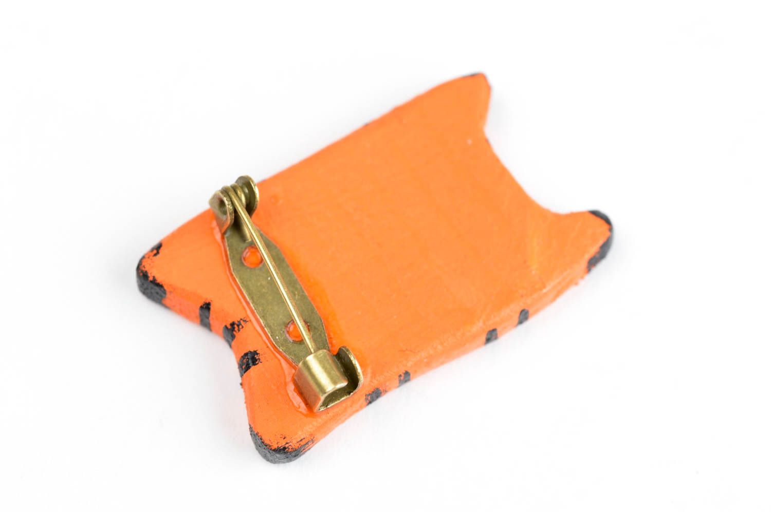 Handgefertigt Accessoire für Frauen Brosche Tier Holz Schmuck orangefarben foto 4
