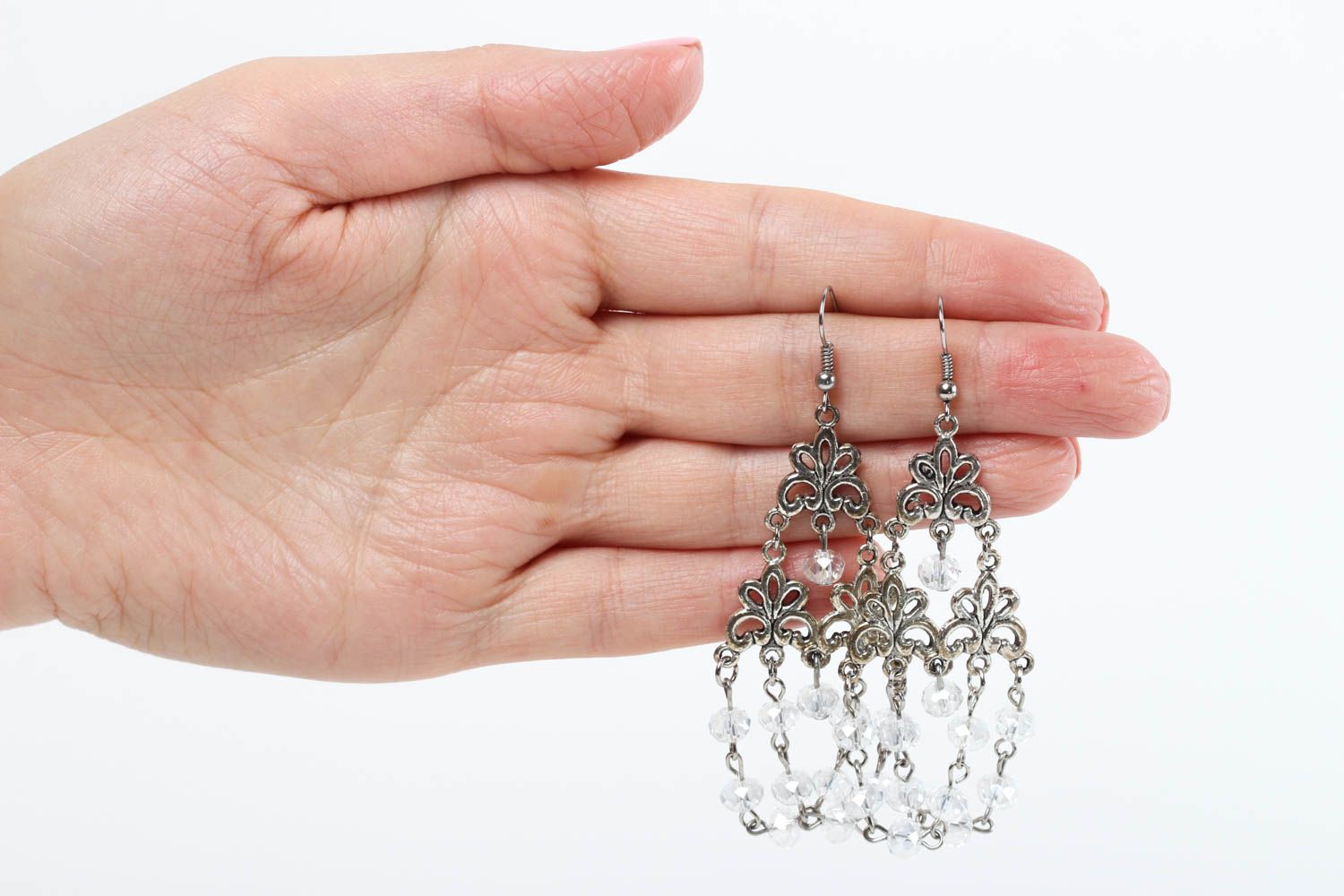 Boucles d'oreilles pendantes Bijou fait main métal cristal Cadeau femme photo 5
