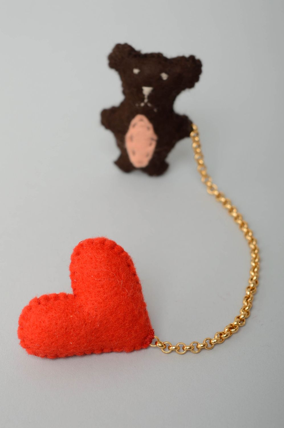 Handmade fabric brooch Bear with Heart photo 4