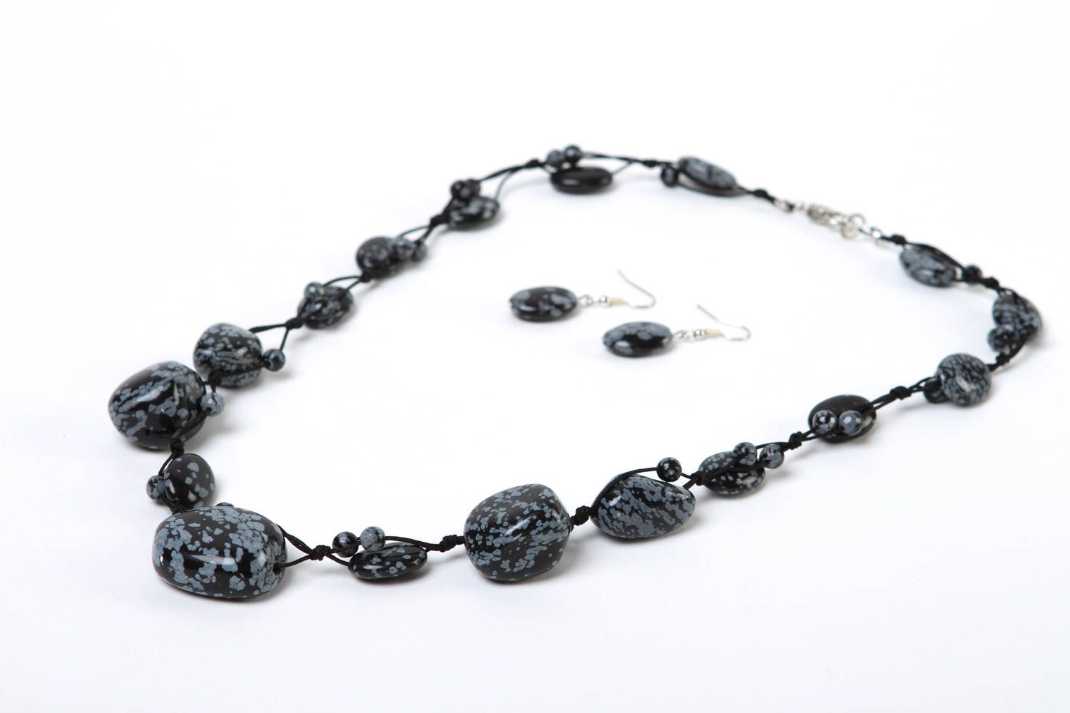 Juego de bisutería artesanal collar y pendientes de obsidiana regalo para mujer foto 2