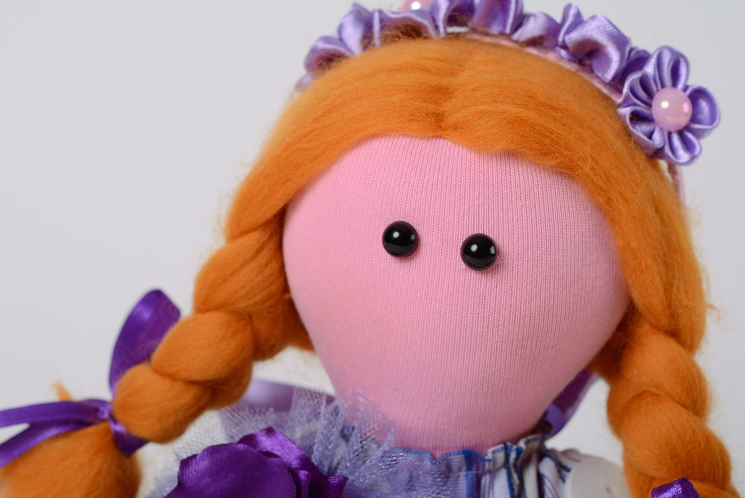 Игрушка кукла из ткани с двумя косичками в платье среднего размера ручная работа фото 3