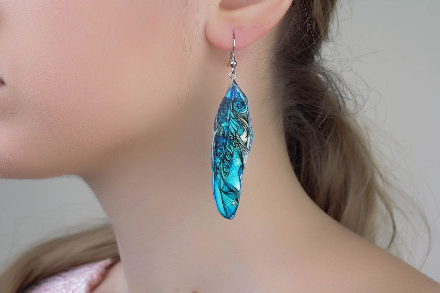 Polymer clay earrings Feathers photo 5