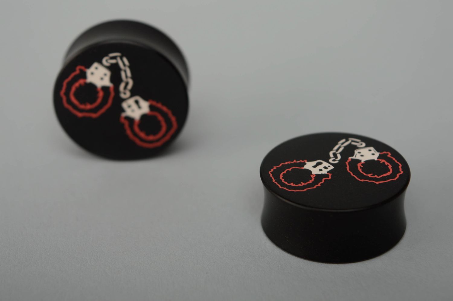 Hard rubber plug earrings with engraving photo 5