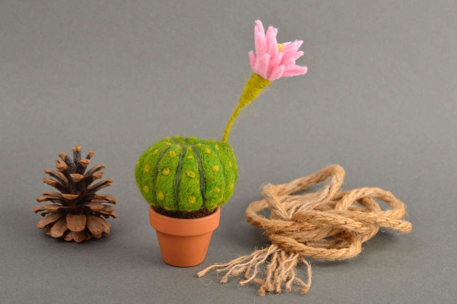 Fleur artificielle faite main Cactus en laine feutrée pot céramique Déco maison photo 1