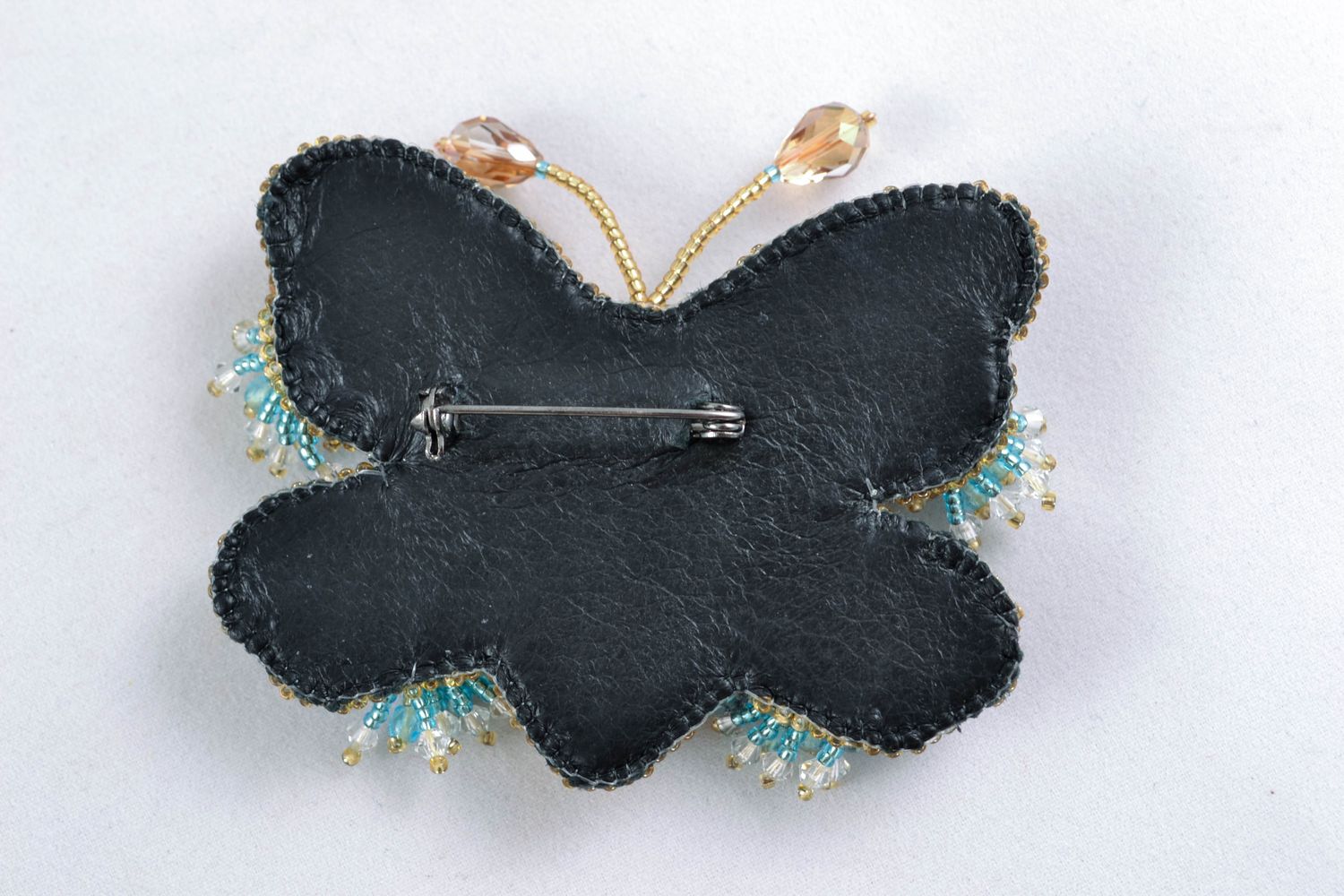 Brooch embroidered with beads and natural stones Butterfly photo 4