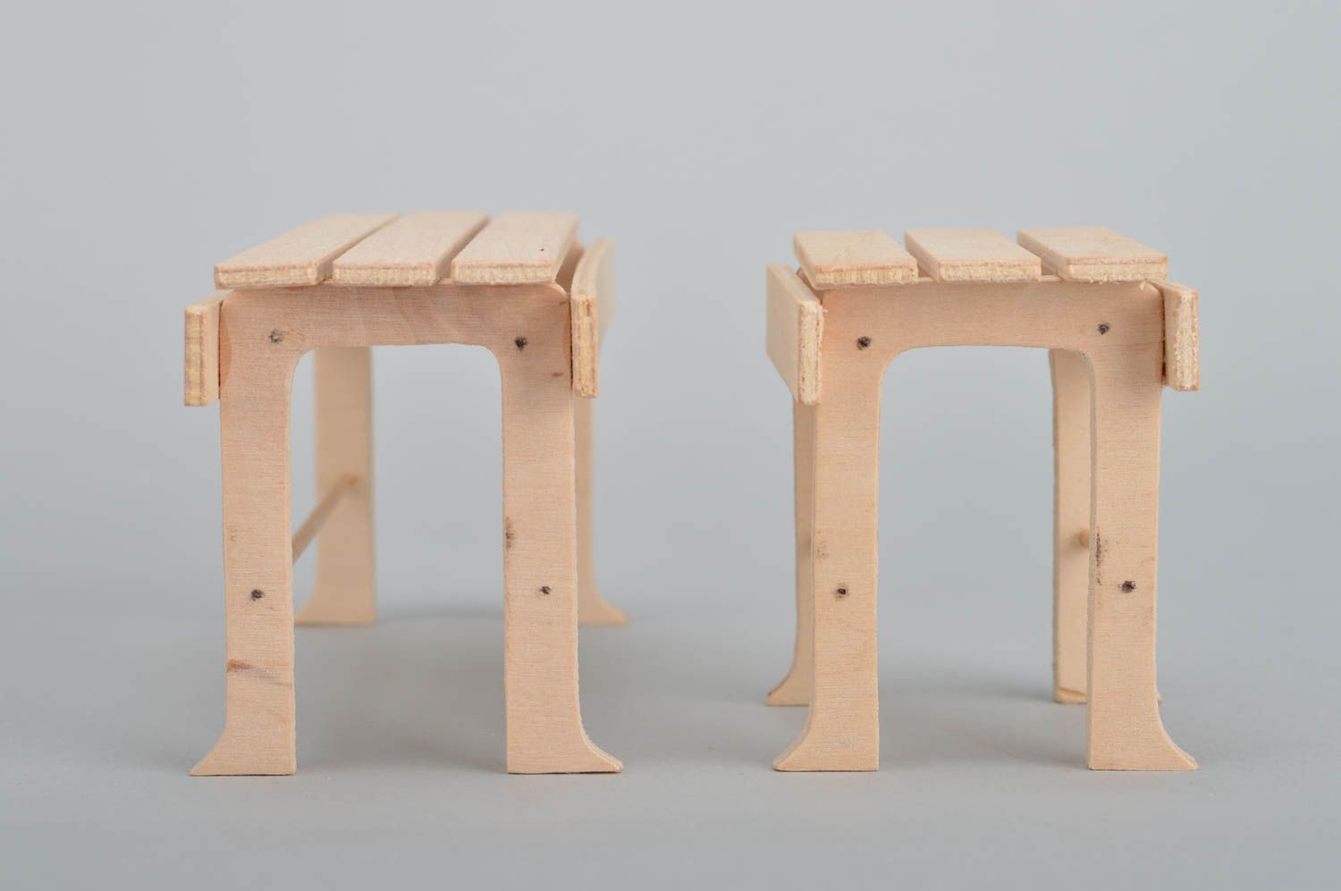 Handmade cute bench and chair for dolls made of plywood for kids games photo 5