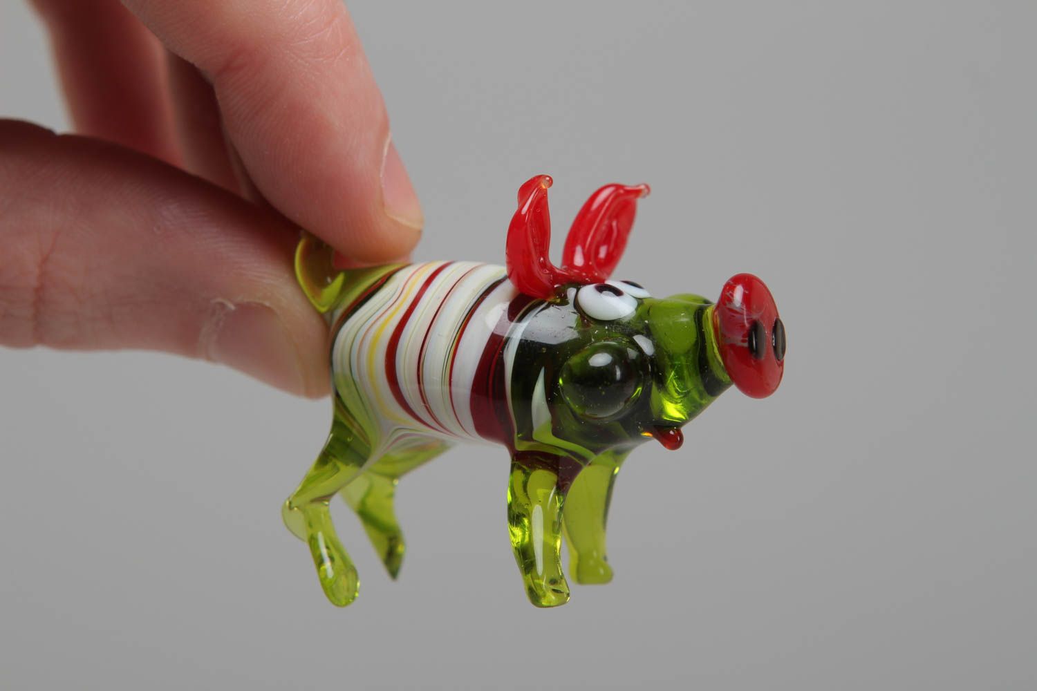 Petite figurine en verre au chalumeau Cochon décoration faite main cadeau photo 4