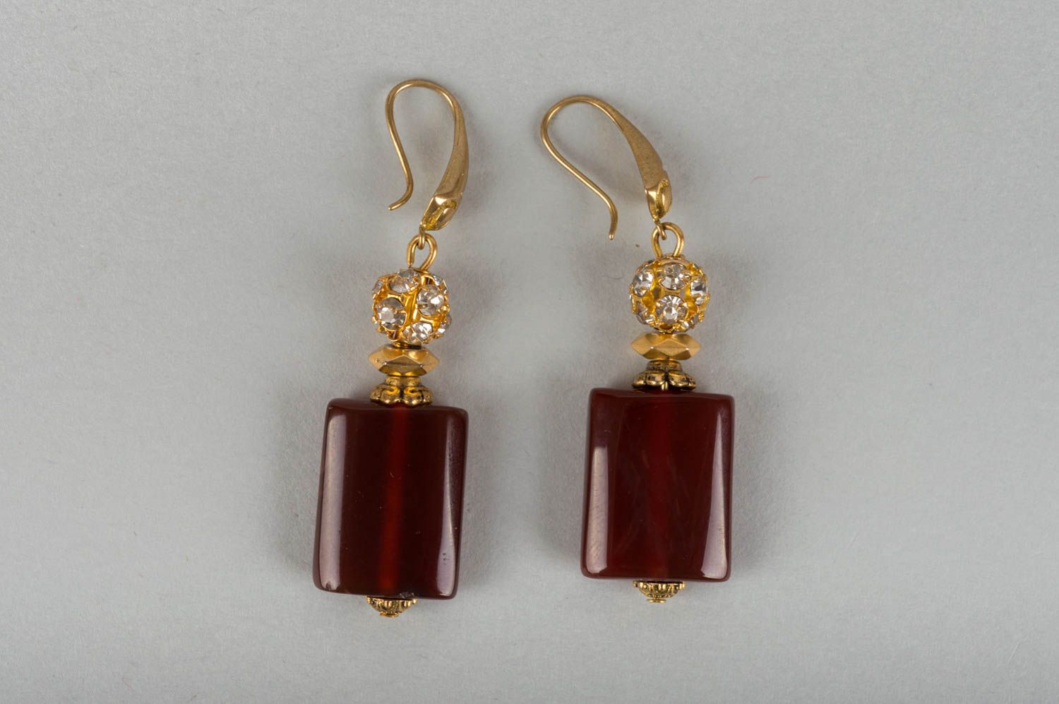 Beautiful handmade designer dark red earrings with natural agate stones photo 2