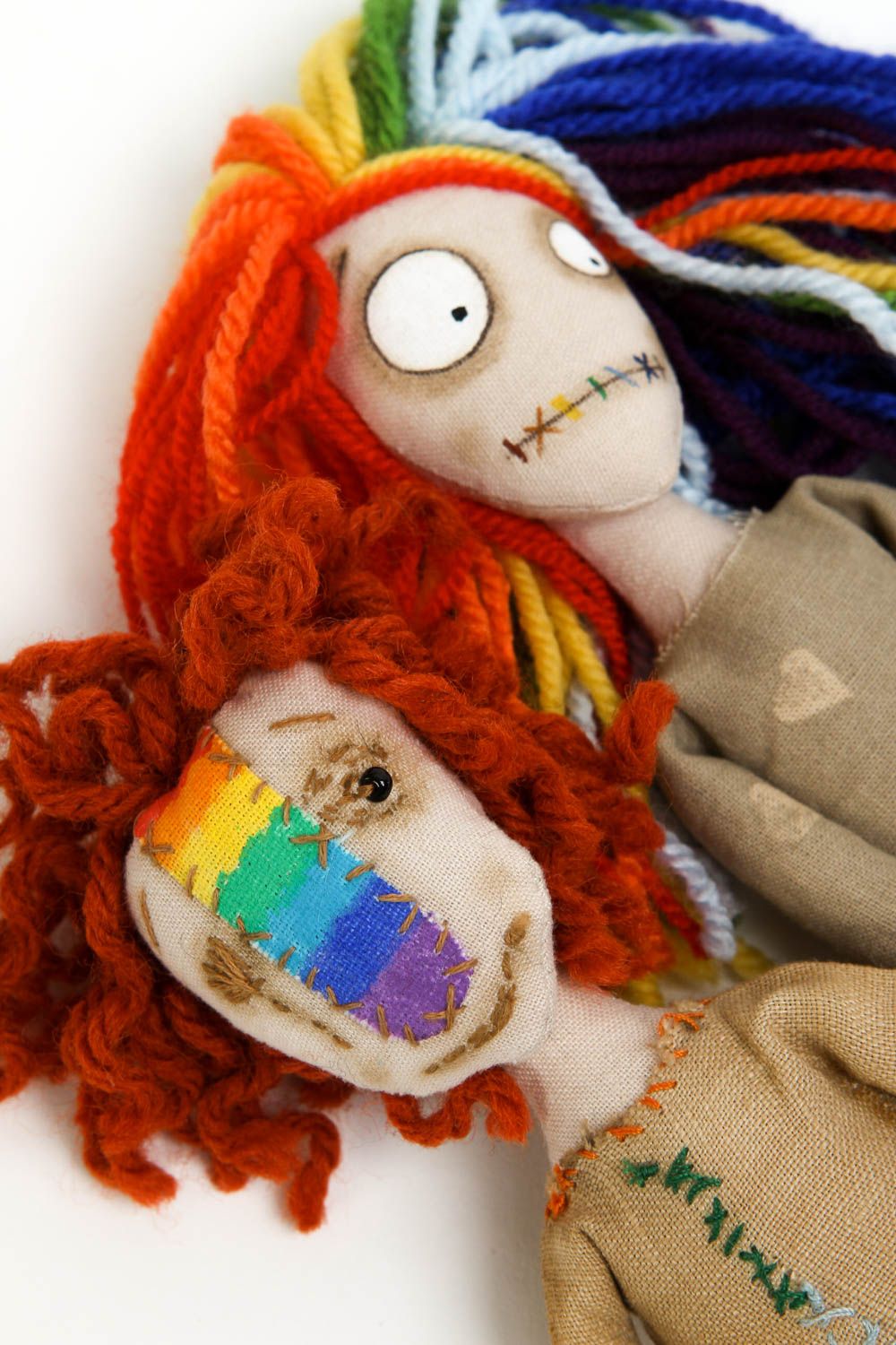 Куклы хенд мейд куклы из ткани авторские куклы 2 штуки набор страшилок цветные фото 3