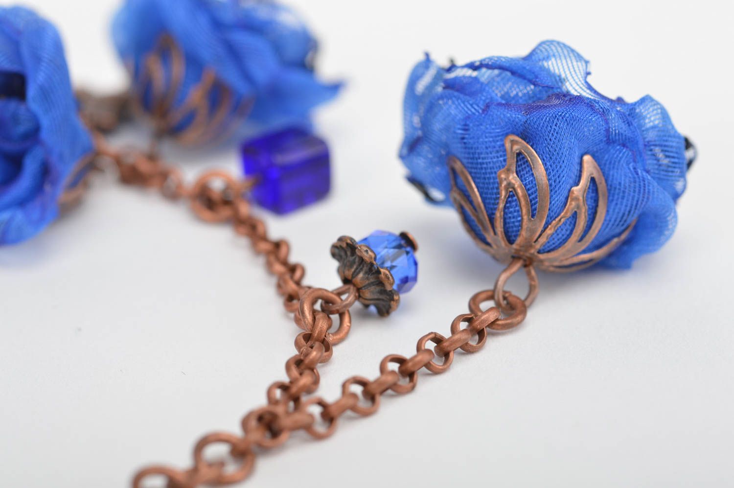 Handmade blue bracelet with flowers unusual festive bracelet stylish accessory photo 2