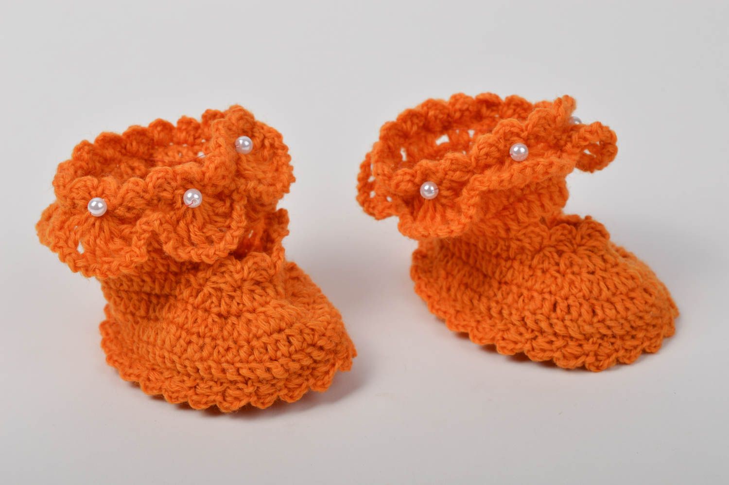 Вязаные носки ручной работы пинетки для малышей пинетки крючком оранжевые фото 3
