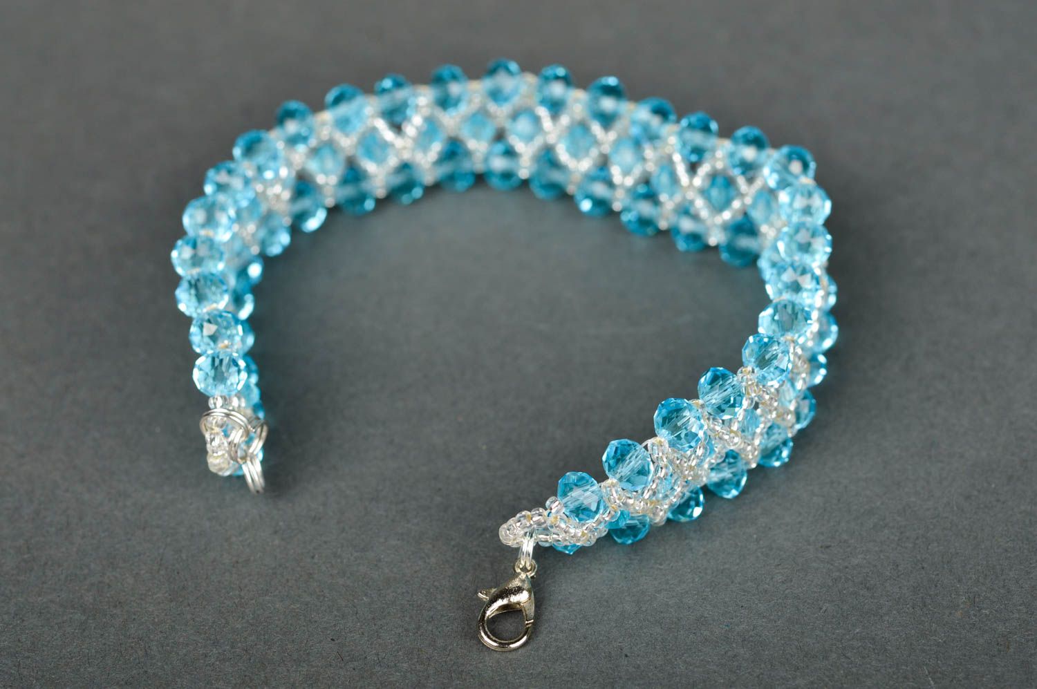 Handmade festive wrist bracelet beaded blue bracelet female jewelry gift photo 4