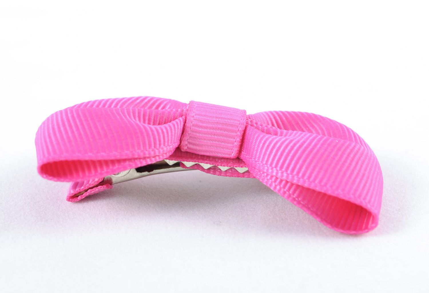 Pink handmade textile ribbon hair bow for children photo 5