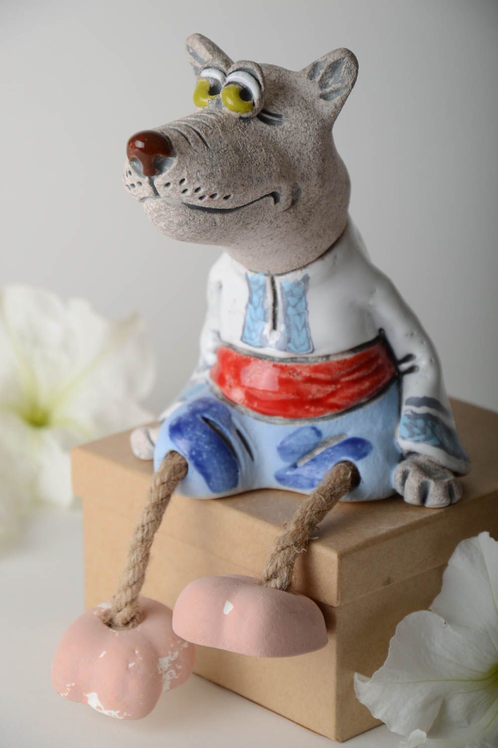 Handmade Deko Element Keramik Spardose Wolf Wohnzimmer Deko Geschenk für Kinder foto 1