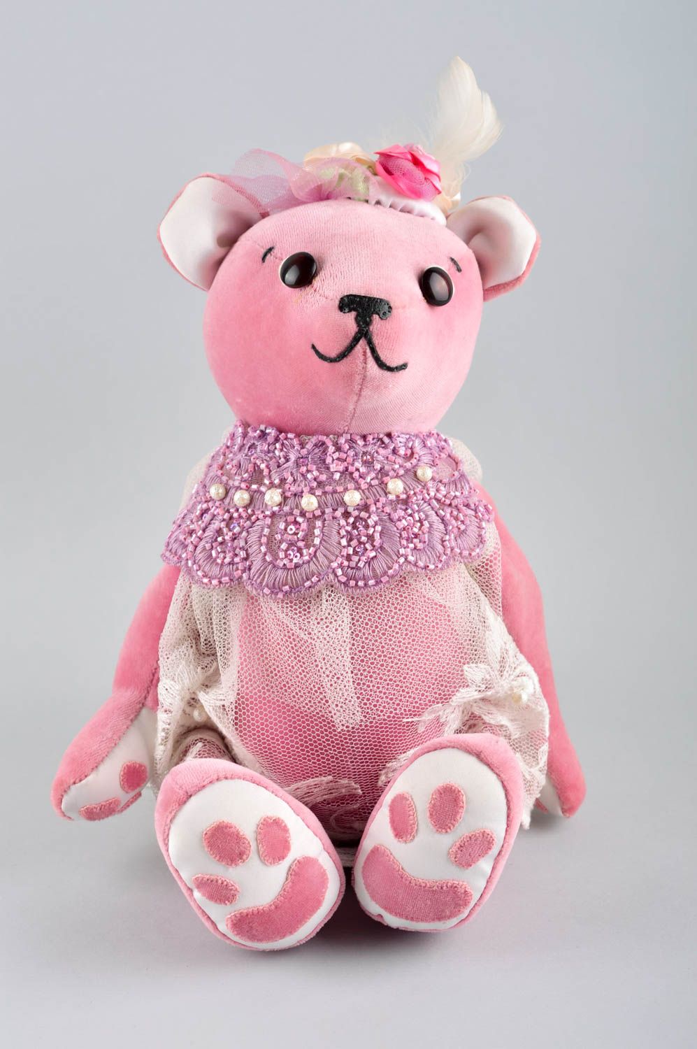 Jouet ours rose Peluche faite main originale en textile Cadeau pour enfant photo 1