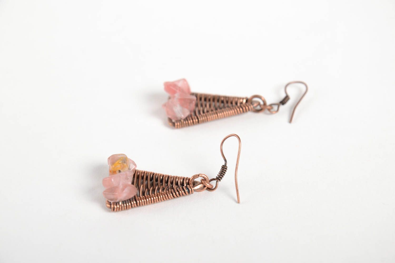 Handmade kleine Kupfer Ohrringe Designer Schmuck Accessoire für Frauen mit Stein foto 4