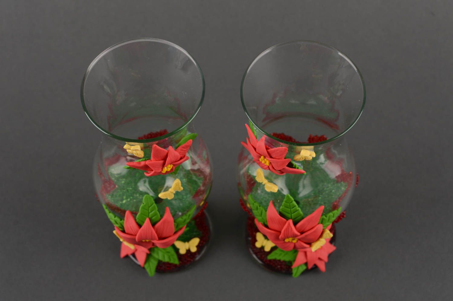Verres à pied Vaisselle en verre fait main Cadeau mariage avec fleurs 2 pièces photo 5