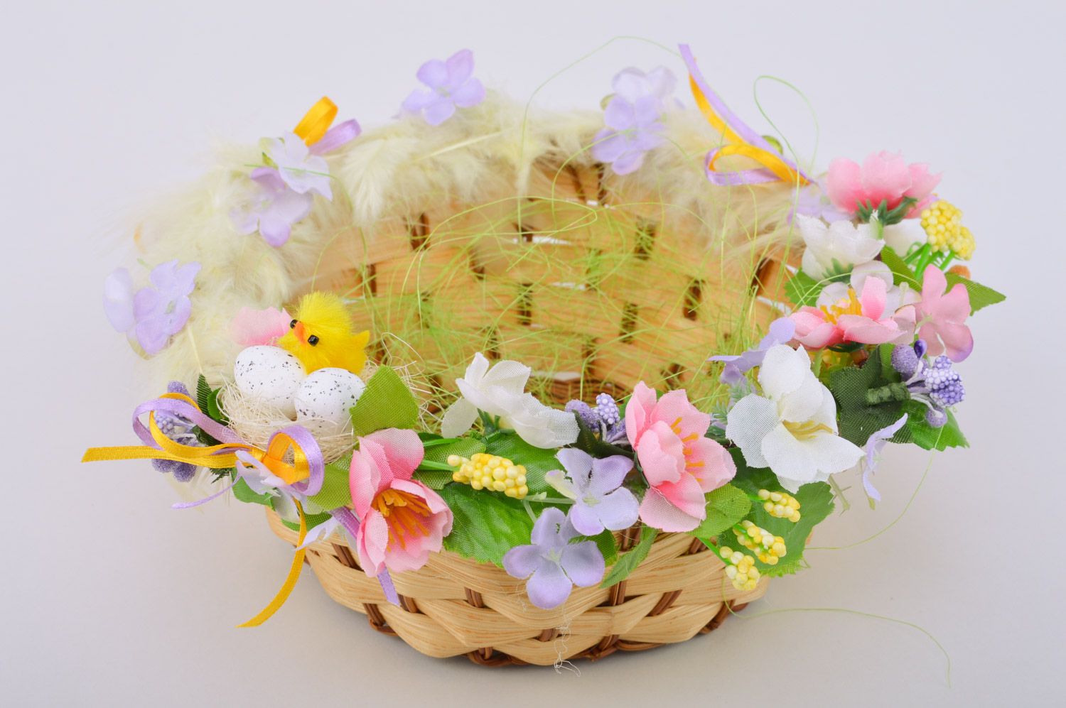 Origineller geflochtener handmade Deko Osterkorb mit Blumen rund für Dekoration  foto 5