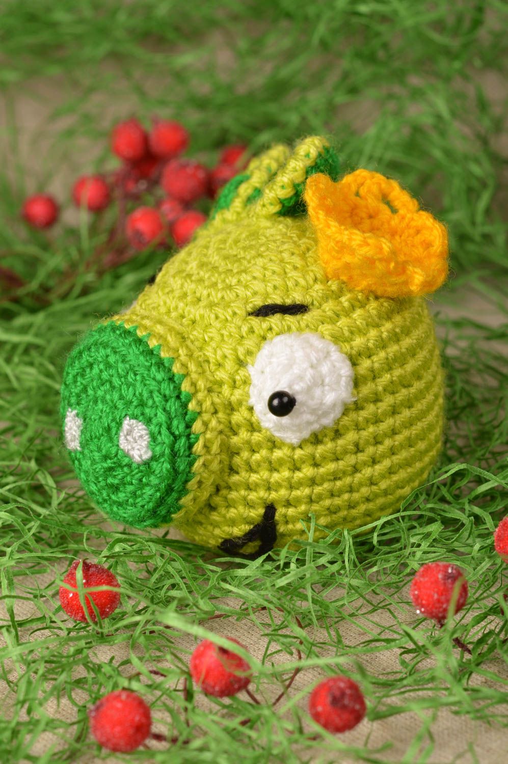 Jouet cochon vert fait main Peluche tricotée au crochet Cadeau pour enfant photo 1