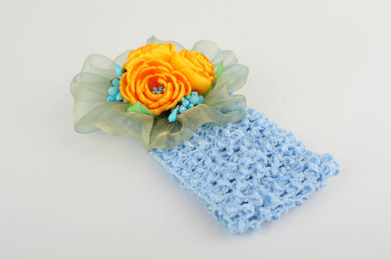 Haarband mit Blumen in Blau handgemachter Schmuck tolles Accessoire für Haare foto 5