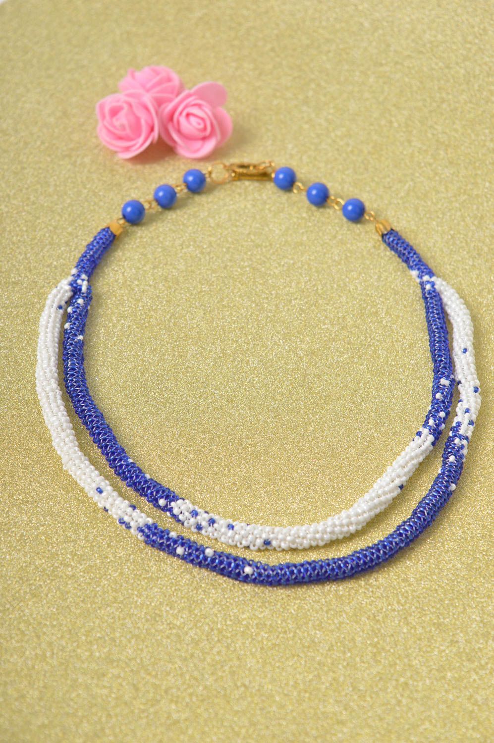 Handmade Schmuck Rocailles Kette Collier Halskette Accessoires für Frauen blau foto 1