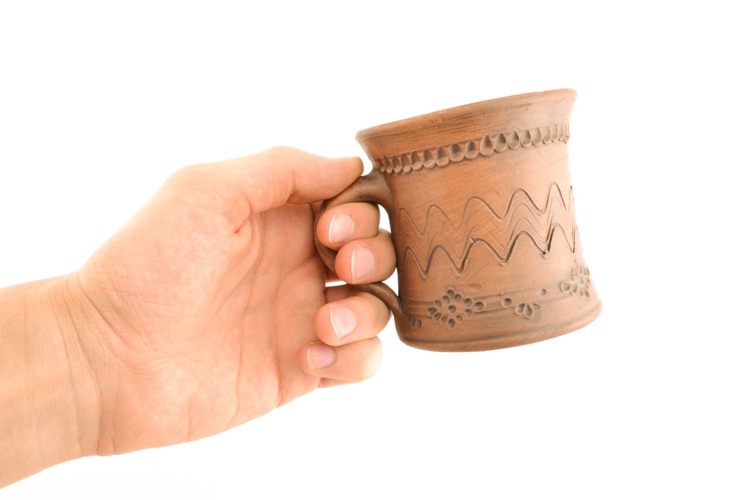 5 oz natural clay cup with handle and rustic design photo 5