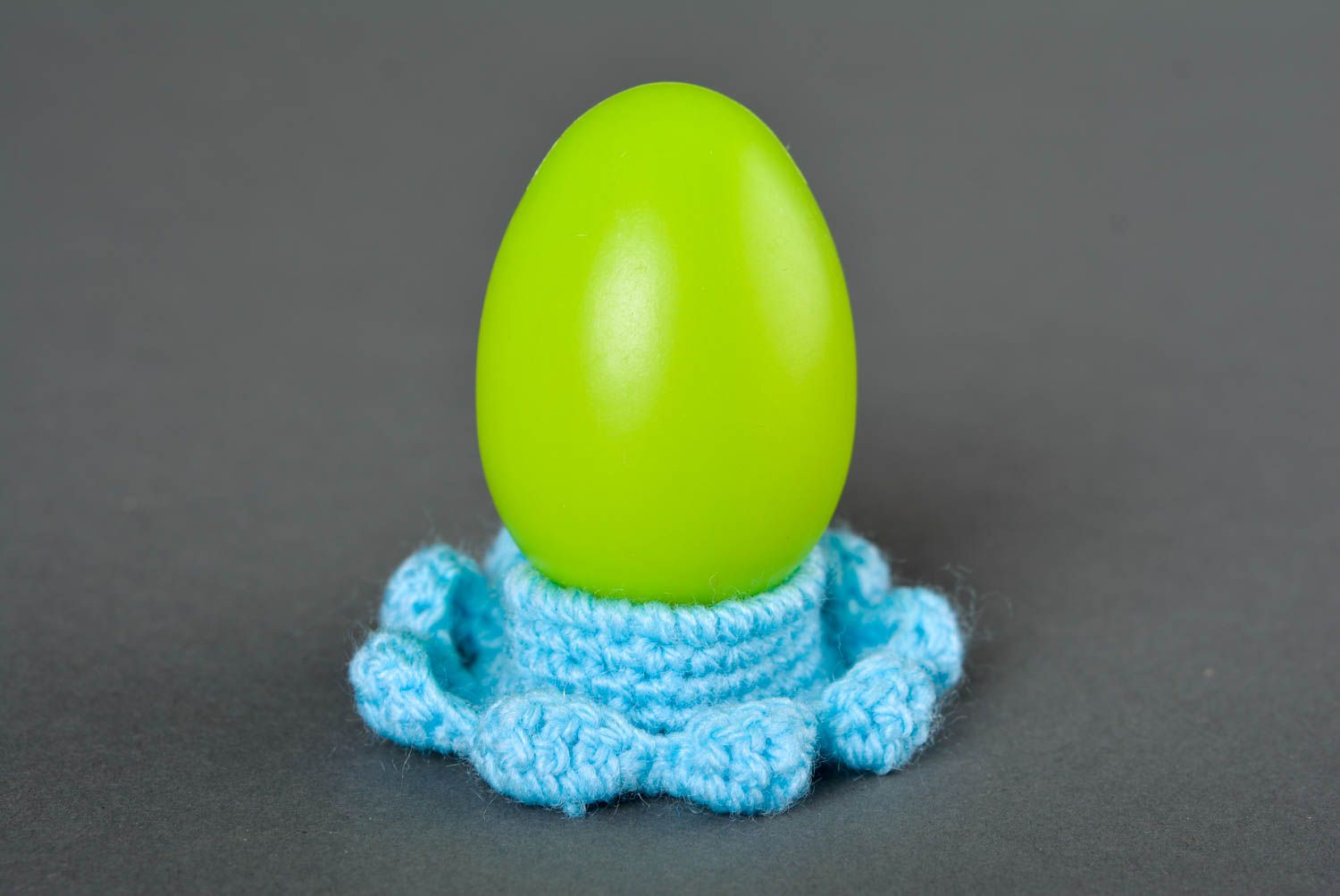 Handmade designer stand for egg crocheted interior element cute Easter souvenir photo 1
