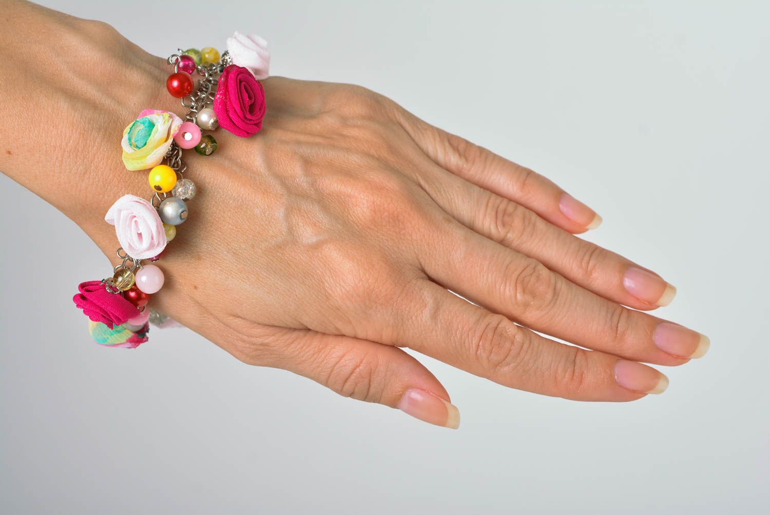Bracelet verre Bijou fait main Accessoire femme roses fleurs tissu soie photo 3