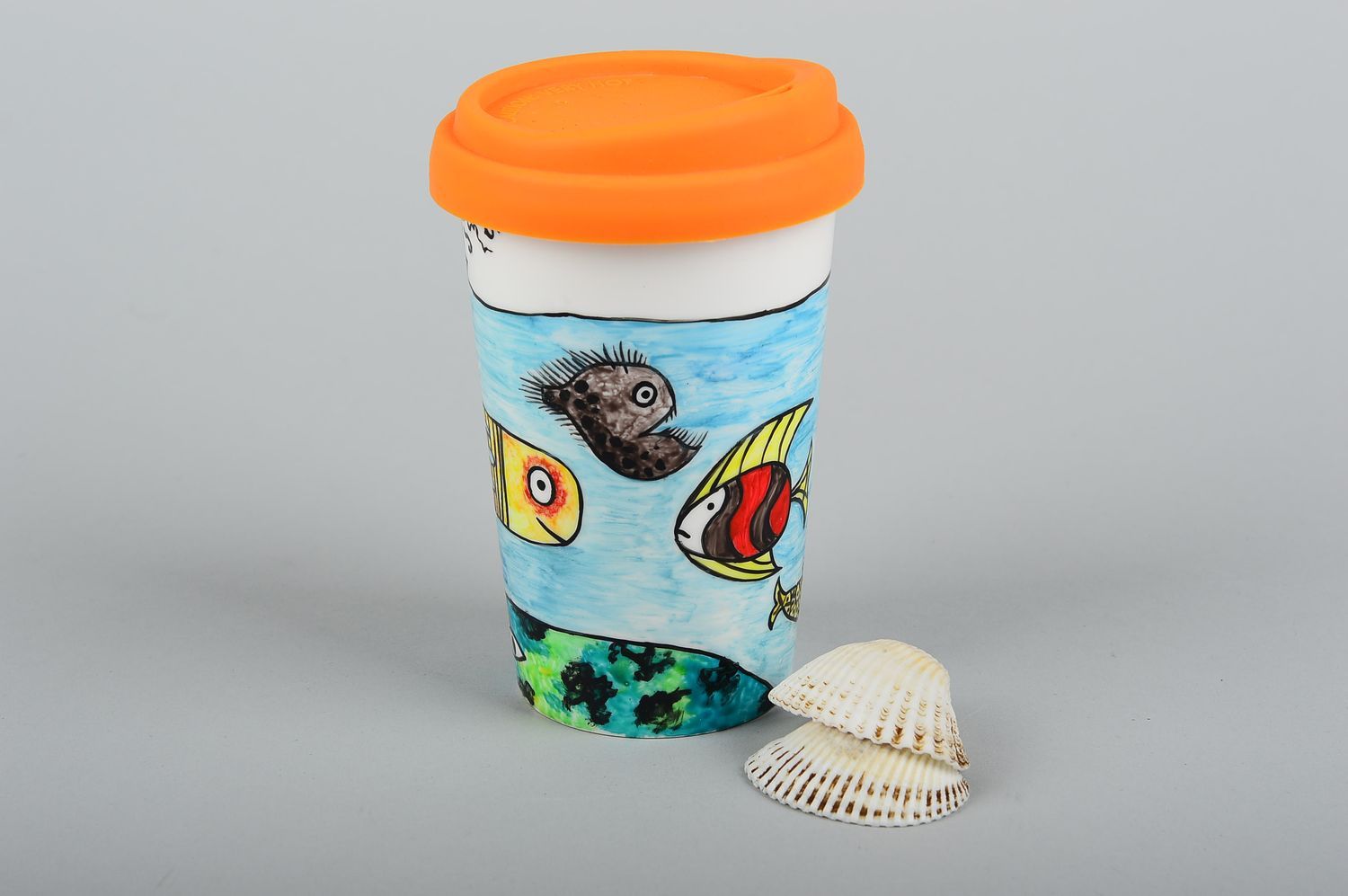 Tasse à thé Mug original fait main avec couvercle orange Vaisselle design photo 1