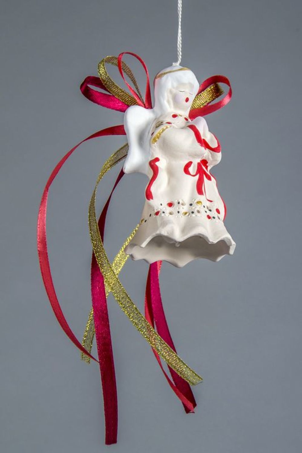 Hanging bell made from white clay Portly angel photo 5