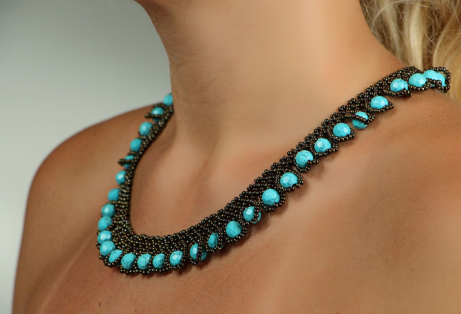 Necklace with Czech beads and turquoise photo 5