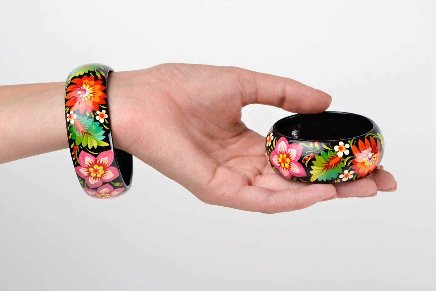 Модные браслеты на руку хэнд мейд браслеты с росписью украшения из дерева 2 шт фото 3