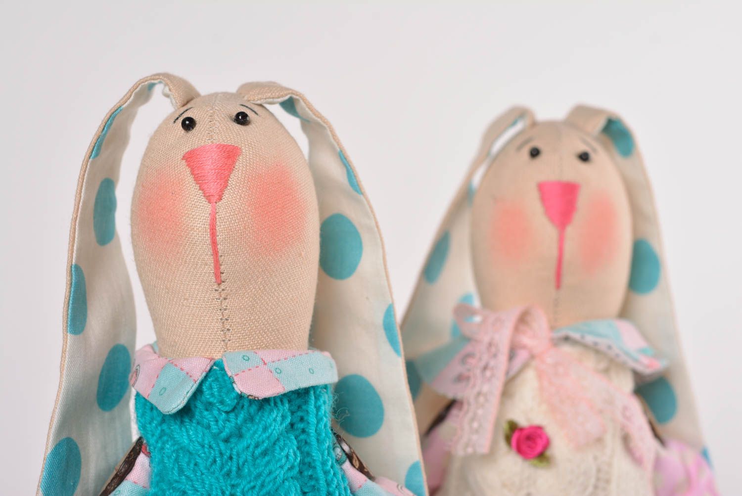 Doudous fait main Jouets pour enfant 2 lièvres coton lin Cadeaux originaux photo 2