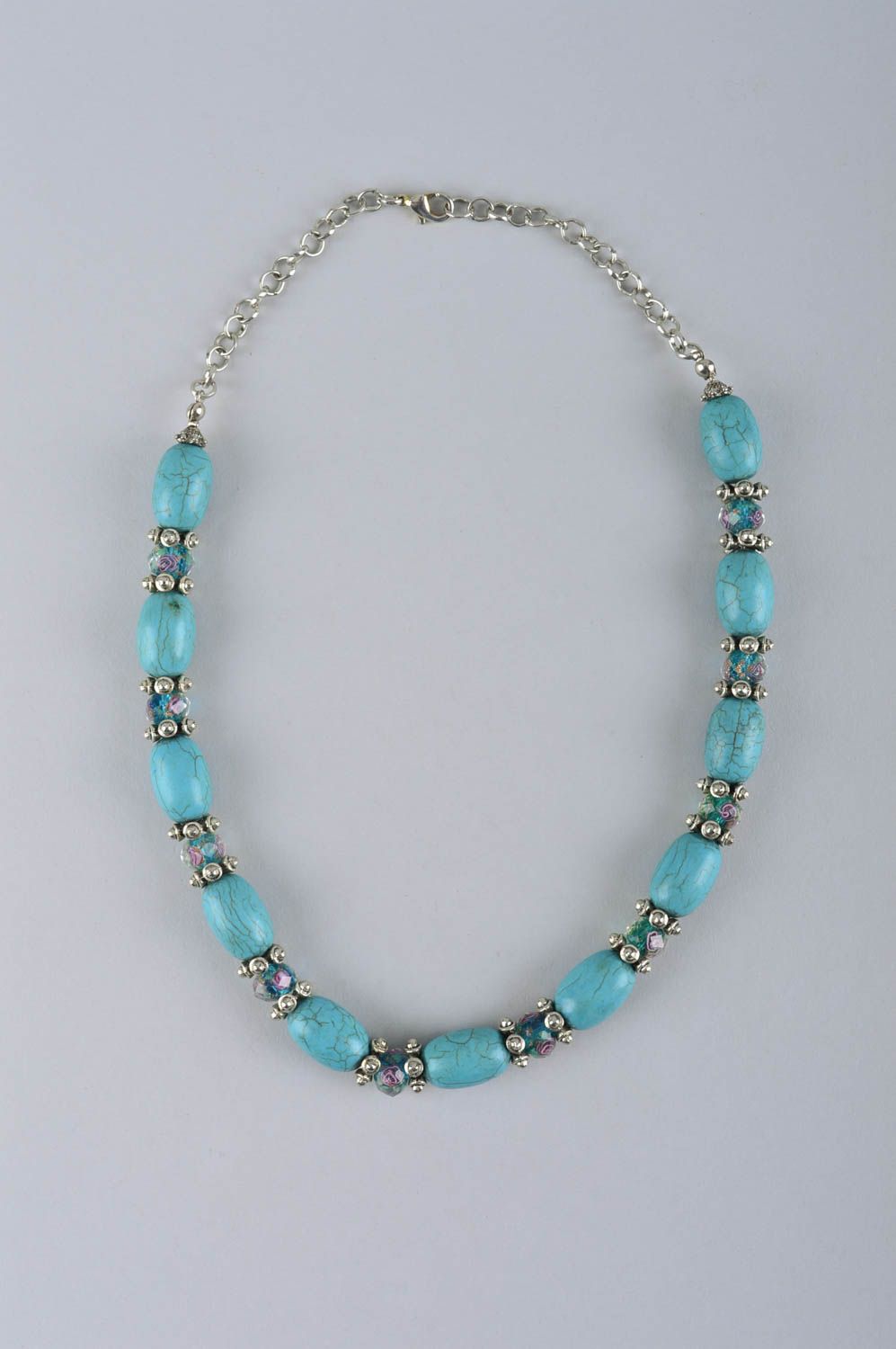 Ожерелье из бирюзы ручной работы украшение из натуральных камней кулон на шею  фото 2