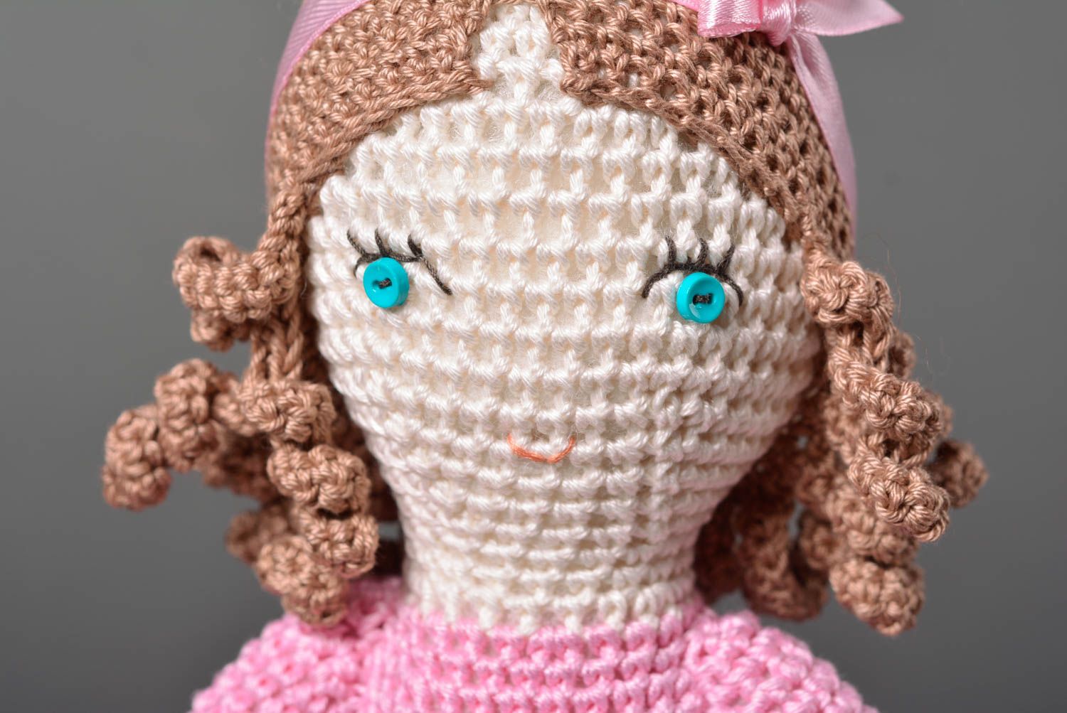 Мягкая игрушка кукла ручной работы кукла крючком большая Девочка в розовом фото 2