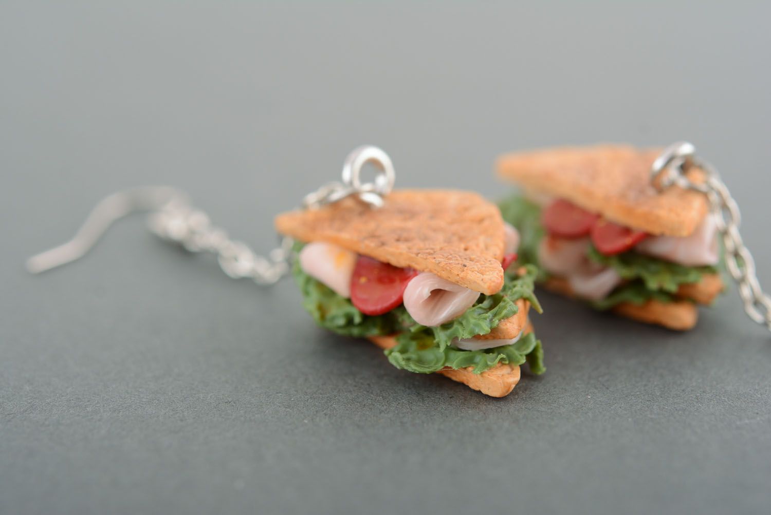 Earrings with charms made of polymer clay Great Sandwiches photo 2