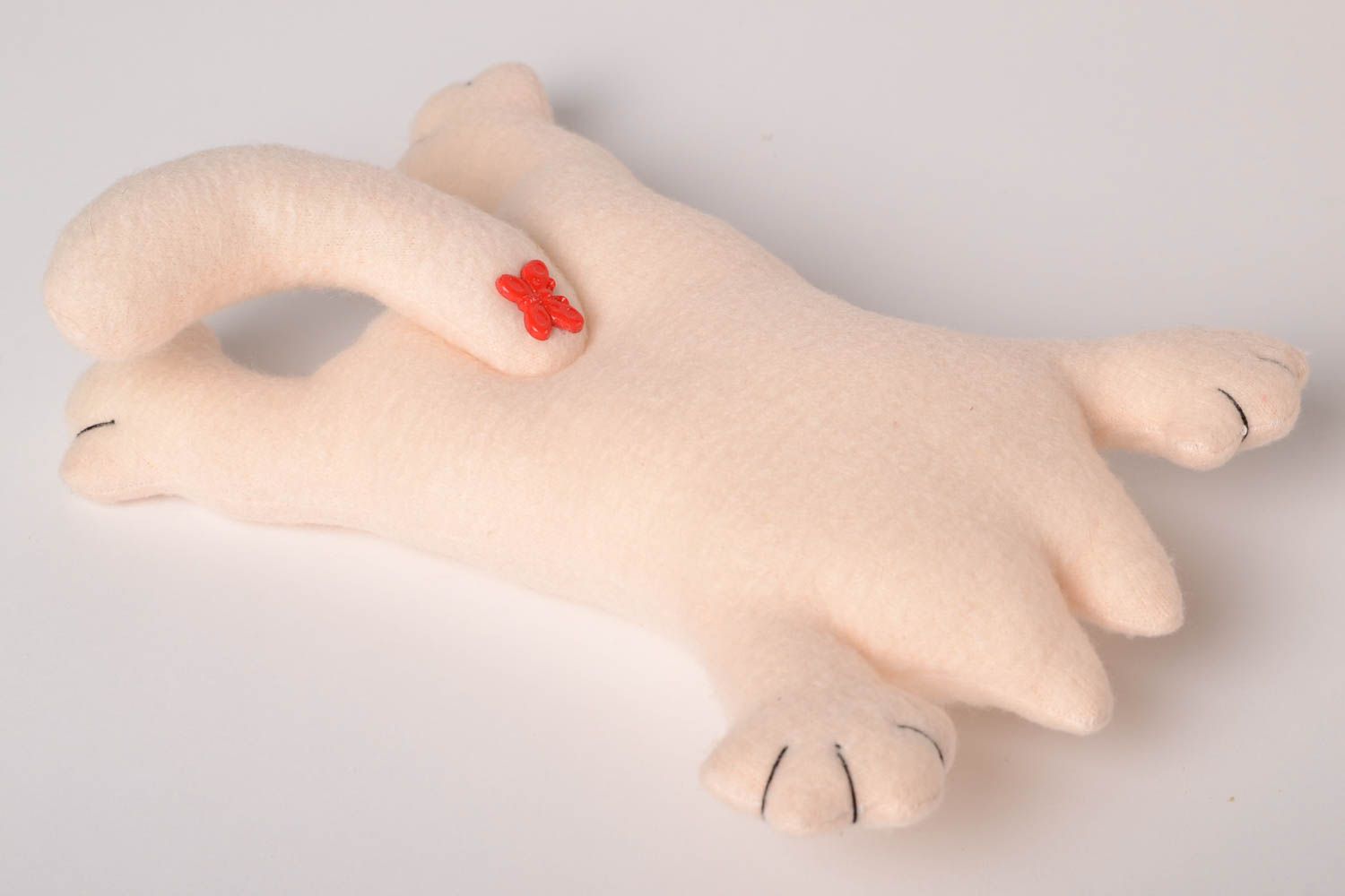 Peluche chat faite main Jouet enfant Cadeau original tissu polaire blanc photo 5