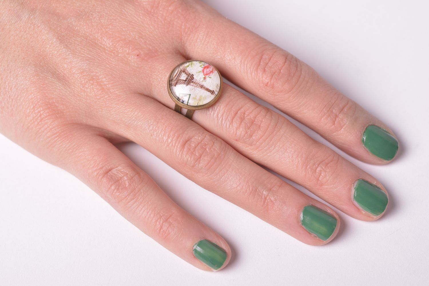 Кольцо ручной работы кольцо из стекла эксклюзивное кольцо с линзой круглое Париж фото 2