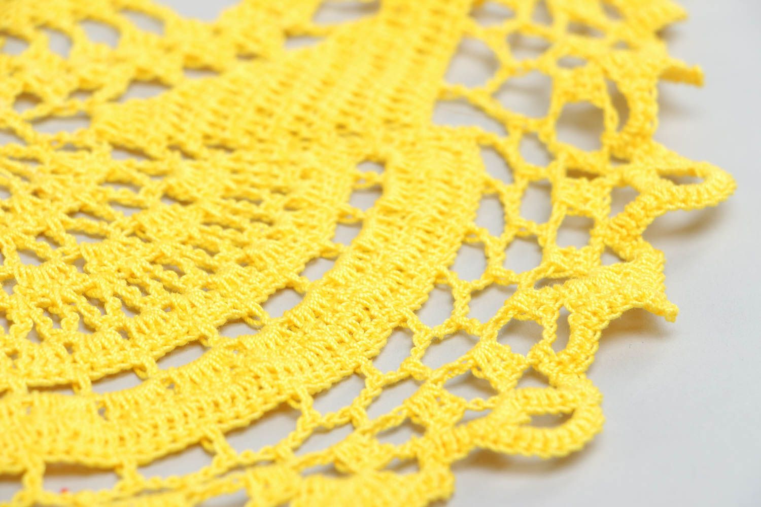 Beautiful light lace crochet cotton table napkin of yellow color handmade photo 4