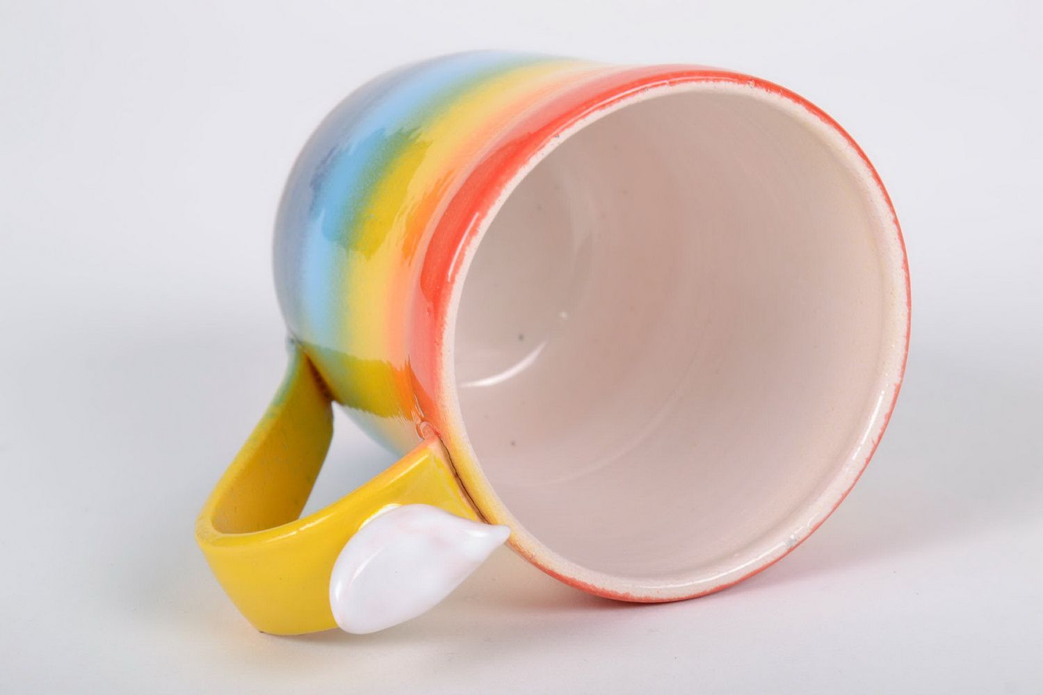 Tall ceramic drinking 10 oz cup with handle and rainbow pattern photo 4