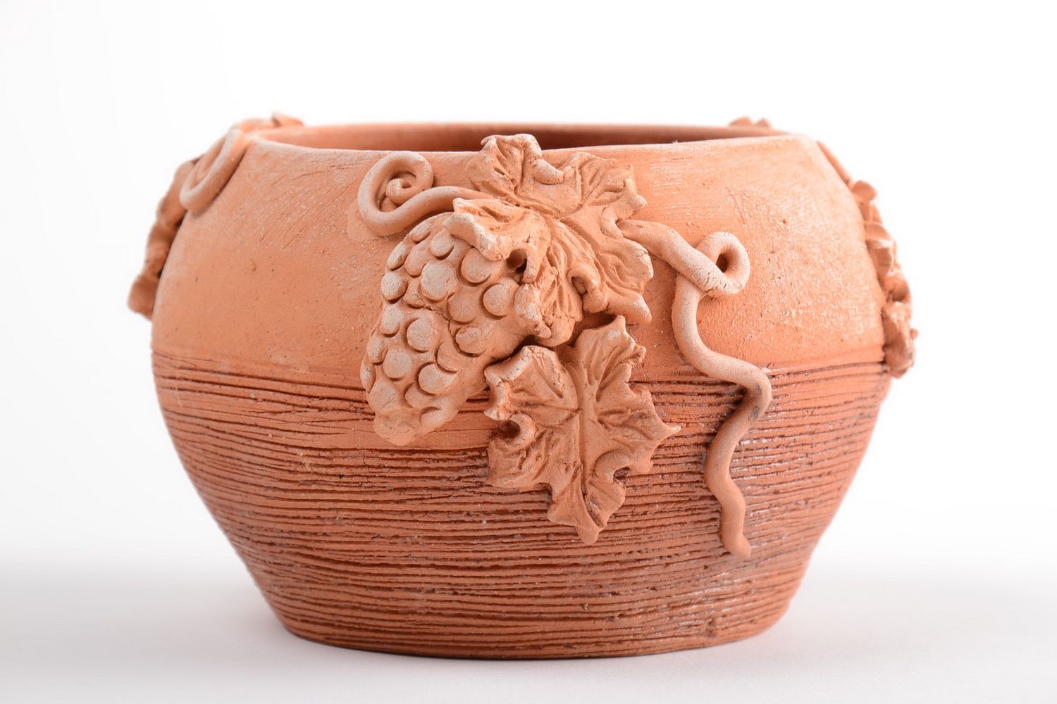 Pot en terre cuite fait main décoratif avec grappes de raisin design original photo 2