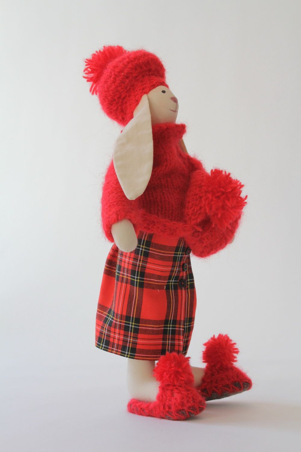 Giocattolo morbido fatto a mano pupazzo da bambini lepre in vestito scozzese foto 1