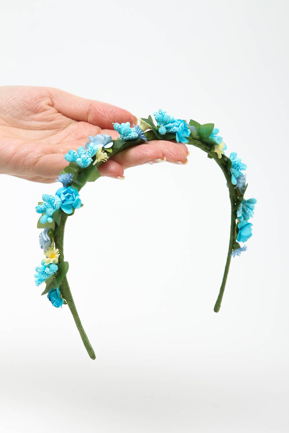 Serre-tête fleurs bleu ciel Bijou fait main tendance fin Accessoire cheveux photo 5