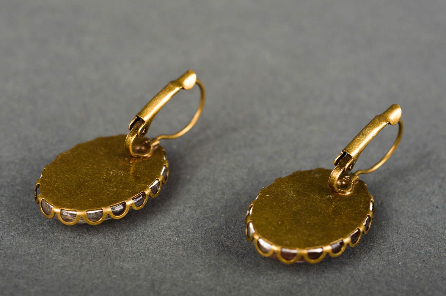 Cabochon earrings handmade vintage earrings with print round-shaped earrings photo 5