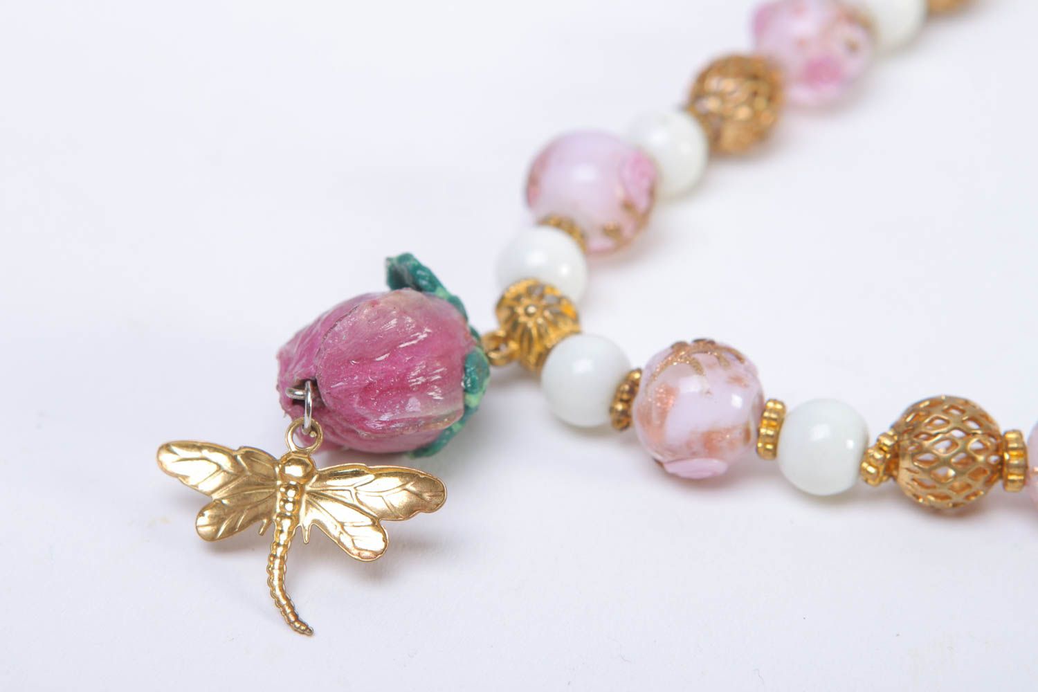 Collier verre Bijou fait main perles pendentif rose Accessoire femme design photo 5